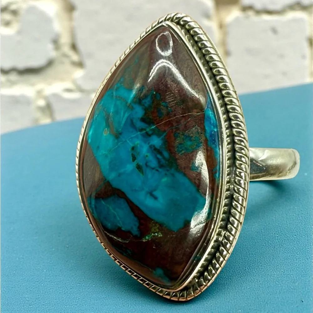 Genuine Shattuckite Statement Ring – 925 Sterling Silver – Boho Caribbean Chic